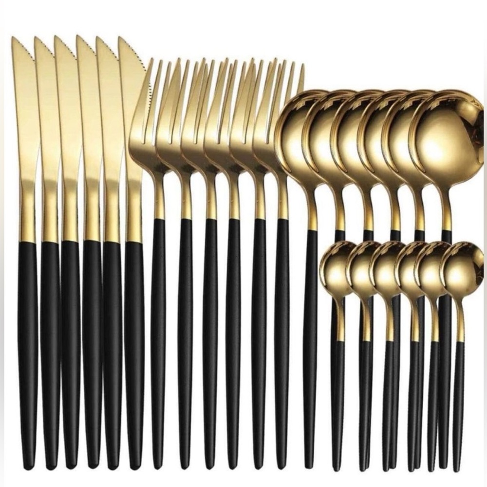 24pcs Stainless Steel Cutlery Set, Table Knives, Spoons, Table Forks, Tea Spoons